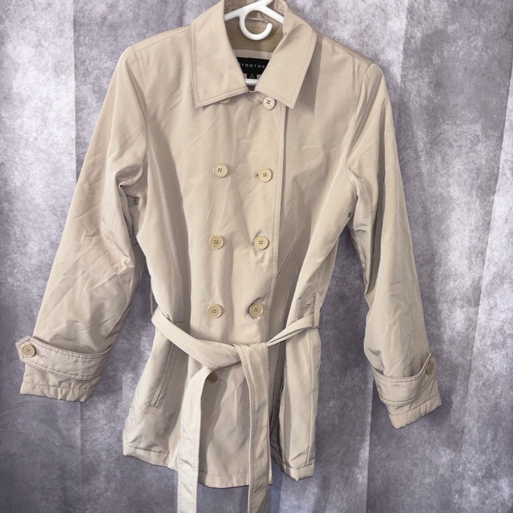 Braetan Trench Coat Women Small Tan Classic Fleece Line Tie Neutral Minimalist